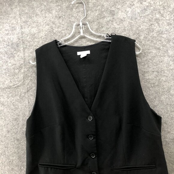 H&M Button Front Mini Dress XL Black V-Neck Jacket Dress Suit Dress Formal - Picture 3 of 8